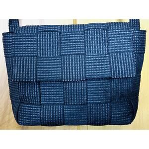 Black Fabric Woven Italian Seatbelt Style Flap Front Snap close bag